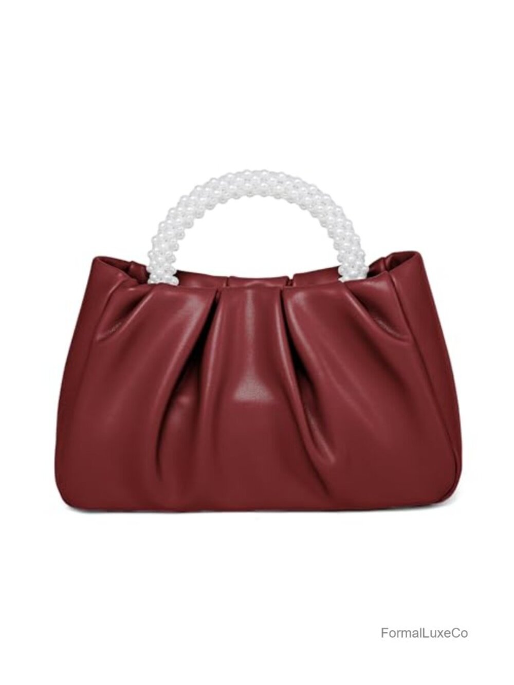 Pearl Clutch Evening Bag Ruched Soft Leather Prom Bridal Handbag